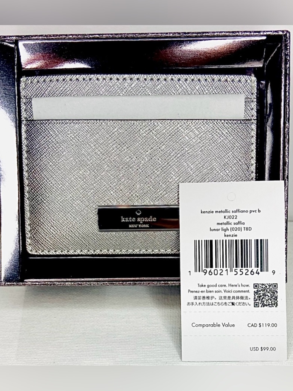 kate spade metallic silver cardholder wallet